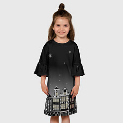 Платье клеш для девочки Ночной город и звездное небо, цвет: 3D-принт — фото 2
