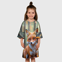 Платье клеш для девочки Портрет лисы в осеннем лесу, цвет: 3D-принт — фото 2