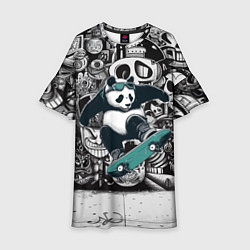 Платье клеш для девочки Скейтбордист панда на фоне граффити, цвет: 3D-принт