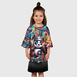 Платье клеш для девочки Панда - крутой скейтбордист на фоне граффити, цвет: 3D-принт — фото 2