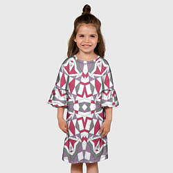 Платье клеш для девочки Геометрический узор красно серый, цвет: 3D-принт — фото 2
