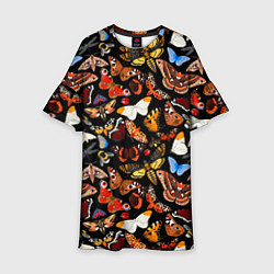 Платье клеш для девочки Разноцветные тропические бабочки, цвет: 3D-принт