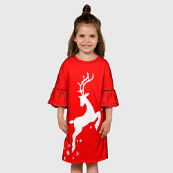 Платье клеш для девочки Рождественский олень Red and white, цвет: 3D-принт — фото 2