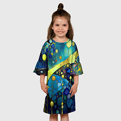 Платье клеш для девочки Абстракция в жёлто синих тонах с кругами и линиями, цвет: 3D-принт — фото 2