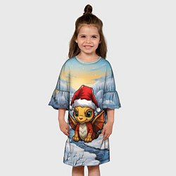 Платье клеш для девочки Дракоша 2024 новогодний символ года, цвет: 3D-принт — фото 2