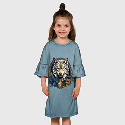 Платье клеш для девочки Волк портрет, цвет: 3D-принт — фото 2