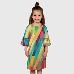 Платье клеш для девочки Цветные диагональные полосы, цвет: 3D-принт — фото 2