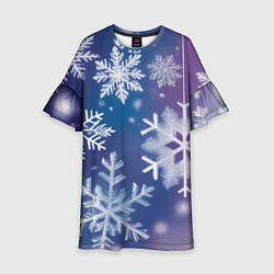 Платье клеш для девочки Снежинки на фиолетово-синем фоне, цвет: 3D-принт
