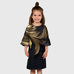 Платье клеш для девочки Золотые узоры в виде листьев, цвет: 3D-принт — фото 2