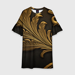 Платье клеш для девочки Золотые узоры листья объемные, цвет: 3D-принт