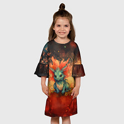 Платье клеш для девочки Дракон на фоне салютов, цвет: 3D-принт — фото 2