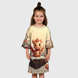 Платье клеш для девочки Новогодний дракон 2024 символ года, цвет: 3D-принт — фото 2