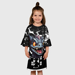 Платье клеш для девочки Злой дракон на черном фоне, цвет: 3D-принт — фото 2