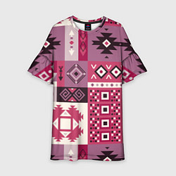 Платье клеш для девочки Этническая геометрия в розовой палитре, цвет: 3D-принт