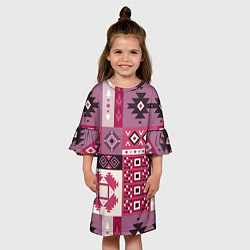 Платье клеш для девочки Этническая геометрия в розовой палитре, цвет: 3D-принт — фото 2