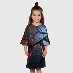 Платье клеш для девочки Разлом синих плит абстракт, цвет: 3D-принт — фото 2