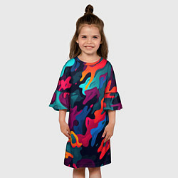 Платье клеш для девочки Яркая абстракция в виде камуфляжа, цвет: 3D-принт — фото 2