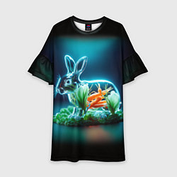 Платье клеш для девочки Прозрачный стеклянный кролик с овощами, цвет: 3D-принт