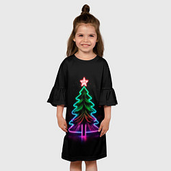 Платье клеш для девочки Неоновая ёлка, цвет: 3D-принт — фото 2