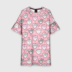 Платье клеш для девочки Кошачьи сердечки, цвет: 3D-принт