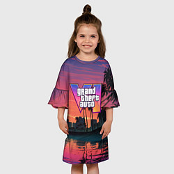Платье клеш для девочки GTA 6 лого на фоне заката, цвет: 3D-принт — фото 2