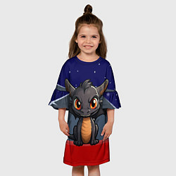 Платье клеш для девочки Черный дракон 2024, цвет: 3D-принт — фото 2