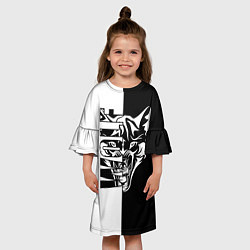 Платье клеш для девочки Волк - чёрно белое, цвет: 3D-принт — фото 2