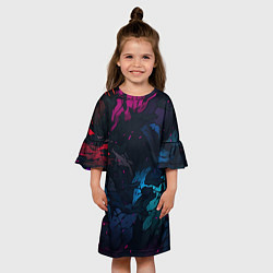 Платье клеш для девочки Темная цветная абстракция пятнами, цвет: 3D-принт — фото 2