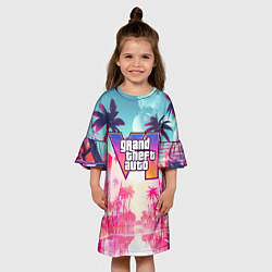 Платье клеш для девочки Gta 6 logo vice city style, цвет: 3D-принт — фото 2