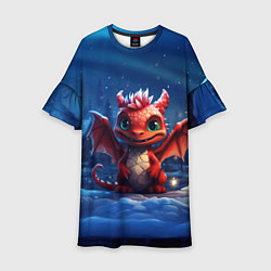 Платье клеш для девочки Красный маленький дракон, цвет: 3D-принт