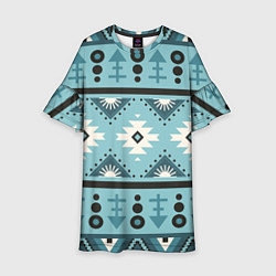 Платье клеш для девочки Этническая геометрия в голубой палитре, цвет: 3D-принт
