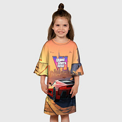 Платье клеш для девочки GTA 6 авто вид сзади, цвет: 3D-принт — фото 2