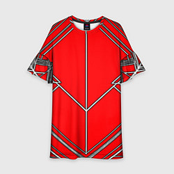 Платье клеш для девочки Белые полосы на красном фоне, цвет: 3D-принт