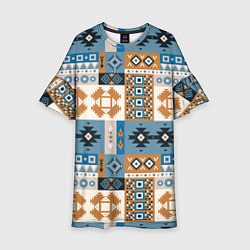Платье клеш для девочки Этнический мозаичный геометрический паттерн, цвет: 3D-принт