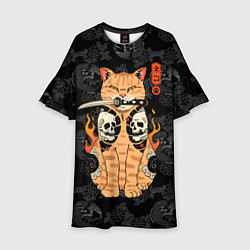 Платье клеш для девочки Огненный кот якудза, цвет: 3D-принт