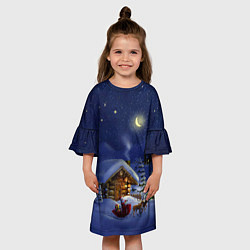 Платье клеш для девочки Изба деда мороза, цвет: 3D-принт — фото 2