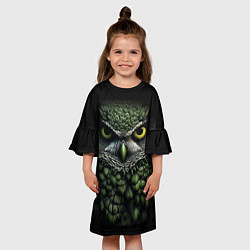 Платье клеш для девочки Зелено черная сова, цвет: 3D-принт — фото 2