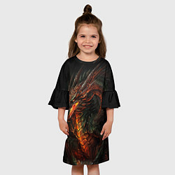 Платье клеш для девочки Красный древесный дракон, цвет: 3D-принт — фото 2