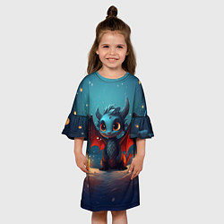 Платье клеш для девочки Синий загадочный дракон, цвет: 3D-принт — фото 2