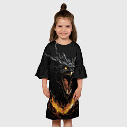 Платье клеш для девочки Черный дракон в огне, цвет: 3D-принт — фото 2