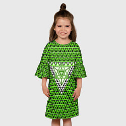 Платье клеш для девочки Зелёные и чёрные треугольники, цвет: 3D-принт — фото 2