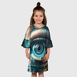 Платье клеш для девочки Сюрреалистический глаз и пейзаж, цвет: 3D-принт — фото 2