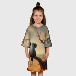 Платье клеш для девочки Слон сидит на ветке сухого дерева, цвет: 3D-принт — фото 2