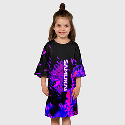 Платье клеш для девочки Cyberpunk 2077 неоновые краски самурай, цвет: 3D-принт — фото 2
