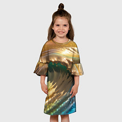 Платье клеш для девочки Перламутровые блестящие волны радужных цветов, цвет: 3D-принт — фото 2