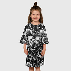 Платье клеш для девочки Черно белое сердце и розы, цвет: 3D-принт — фото 2