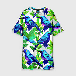 Детское платье Паттерн маленькое синее колибри