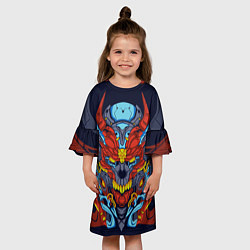 Платье клеш для девочки Череп-робот, цвет: 3D-принт — фото 2