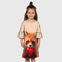 Платье клеш для девочки Лисичка держит сердце 14 февраля, цвет: 3D-принт — фото 2