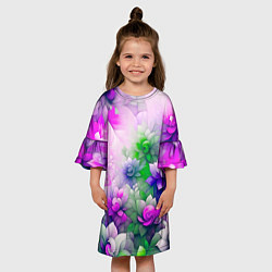 Платье клеш для девочки Паттерн цветов, цвет: 3D-принт — фото 2